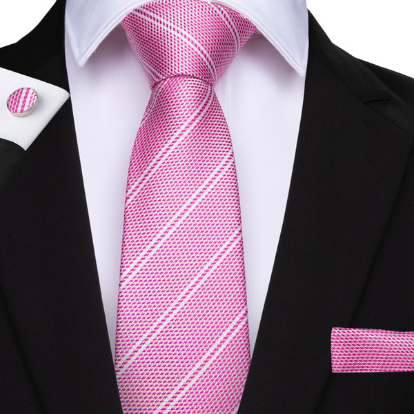 Hi-Tie Popular Pink Plaid Neckties Set 100% Silk 8cm Wide Ties for Male Shirt Formal Business Luxury Wedding N-7097