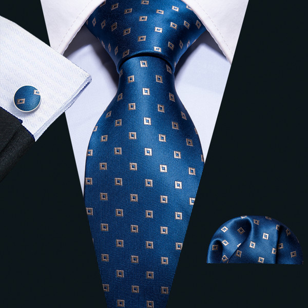 Hi-Tie Popular Blue Plaid Neckties Set 100% Silk 8.5cm Wide Ties for Male Shirt Formal Business N-5054