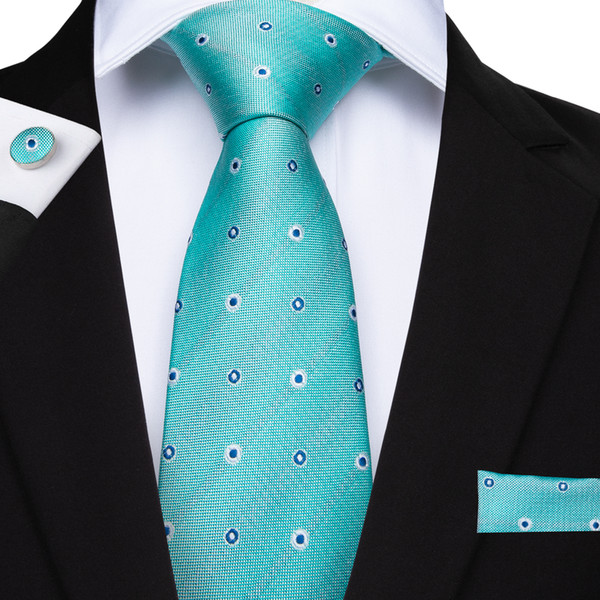 Hi-Tie New Fashion Designer Cyan Necktie High Quality Dot Men Silk Ties for Men Business Wedding Suit N-7149