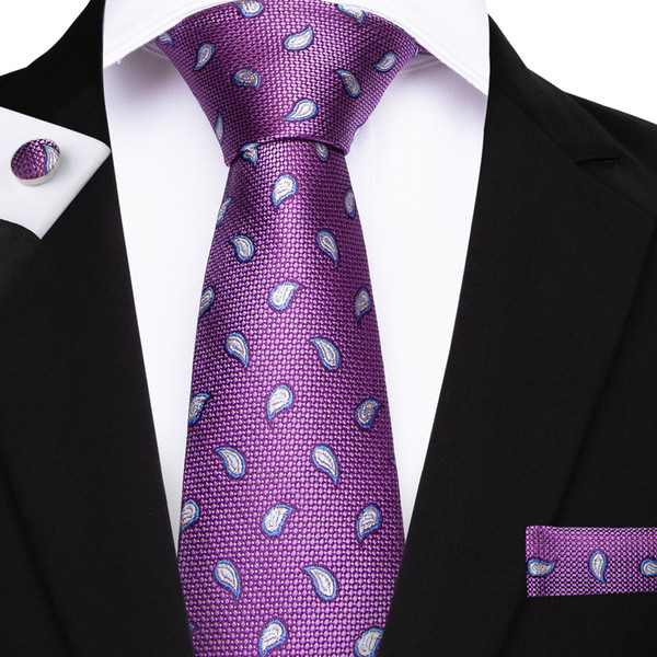 Hi-Tie New Classic Necktie Set Purple Dot 100% Handmade Silk Ties for Mens Business Suit Luxury Wedding N-7121