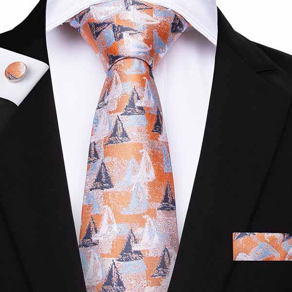 Christmas Mens Necktie orange Ties Floral 100% Silk Handkerchief Weeding Party Business Tie Pocket Square Cufflinks Free Shipping SN-7074