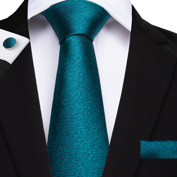 Hi-Tie Popular Cyan Plaid Neckties Set 100% Silk 8cm Wide Ties for Male Shirt Formal Business Luxury Wedding N-7138