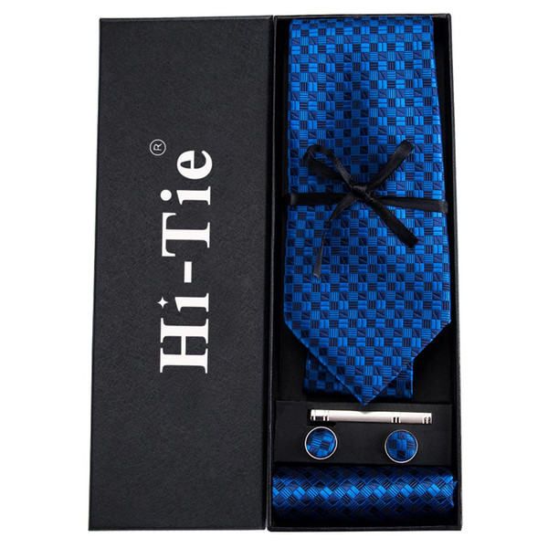 Mens Silk Tie Gift Box with handkerchief and cufflinks brooch Wholesale Necktie Mens Tie Set free shipping