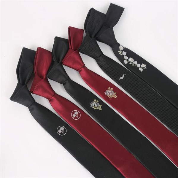 embroidery tie narrow style flower tiger 5cm personality narrow thin necktie leisure red black ties 2pcs/lot