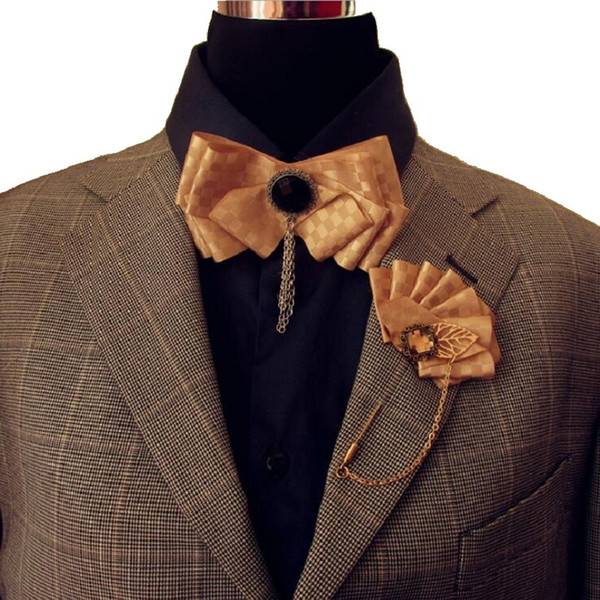 bow tie flower ribbon needle brooch men's neckwear Exquisite fashion tassel chain butterfly fabric men's suit shirt accessory