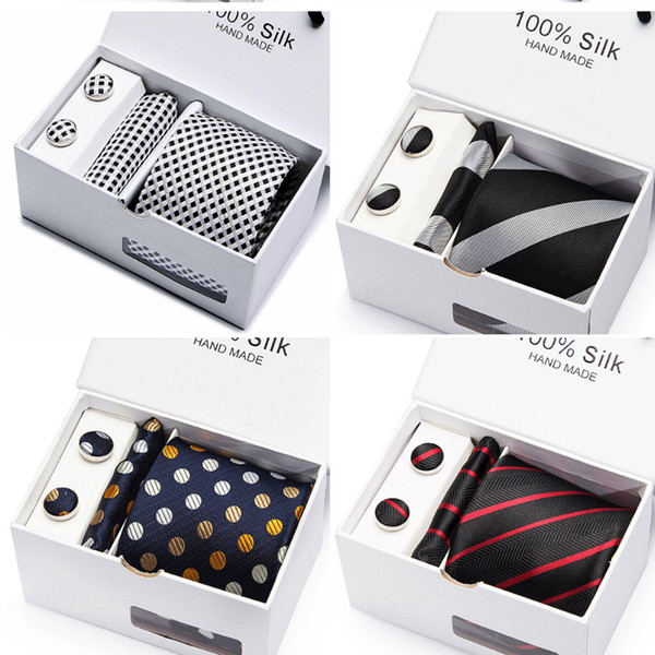 Mens Tie Black Solid 100% Silk Classic Tie+Hanky+Cufflinks Set For Men Formal Wedding 2 pcs/lot wholesale group tie