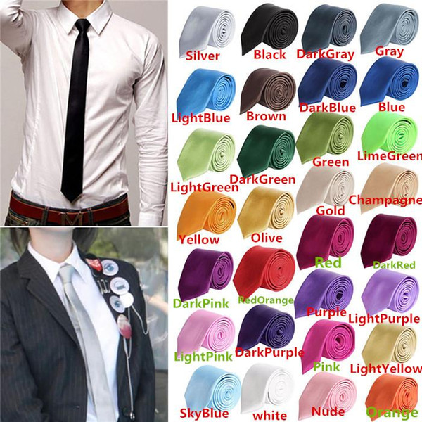 2017 Fashion Men Women Skinny Solid Color Plain Satin Polyester silk Tie Necktie Neck Ties 30 colors 5cmx145cm