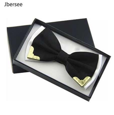 Jbersee Luxury Boutique Fashion Metal Bow Ties for Men Women Wedding Party Butterfly Bowtie Gravata Slim Black Bow Tie Cravat