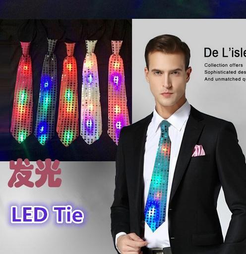 New Fashion Light Up LED Luminous Sequin Neck Ties Changeable Colors Necktie Led Fiber Tie Flashing Tie For Male/Female Vestidos