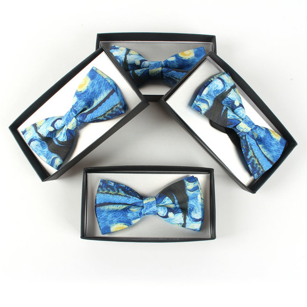 Casual Van Gogh Printing Bow Tie For Mens Womens The Starry Night Bow Tie With Gift Box