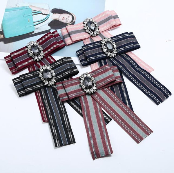 Fashion big bow tie collar flower striped with diamond bow brooch accessories wholesale price hot sale