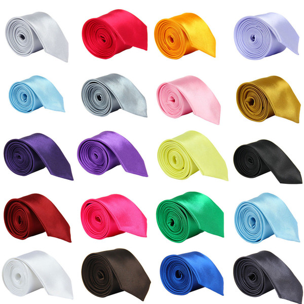 Fashion Men Women Skinny Solid Color Plain Satin Polyester wedding silk Tie Necktie Neck Ties 20 colors 5cmx145cm