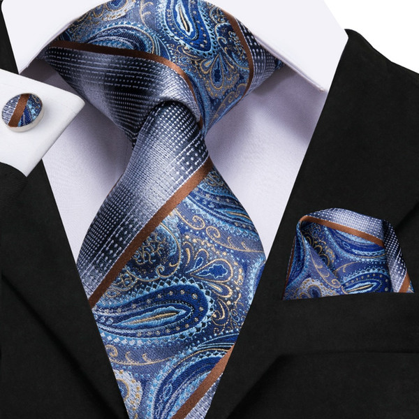 16 Styles Luxury Brand Silk Men Tie Set Blue Paisley Necktie High Quality Men's Party Wedding Tie & Handkerchiefs Cufflinks Set