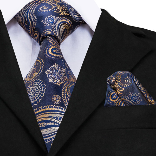 GP-001 Mens Tie Black Blue Peru Floral Silk Jacquard Ties For Men Hanky Cufflink Set Business Wedding Necktie Set Free Shipping