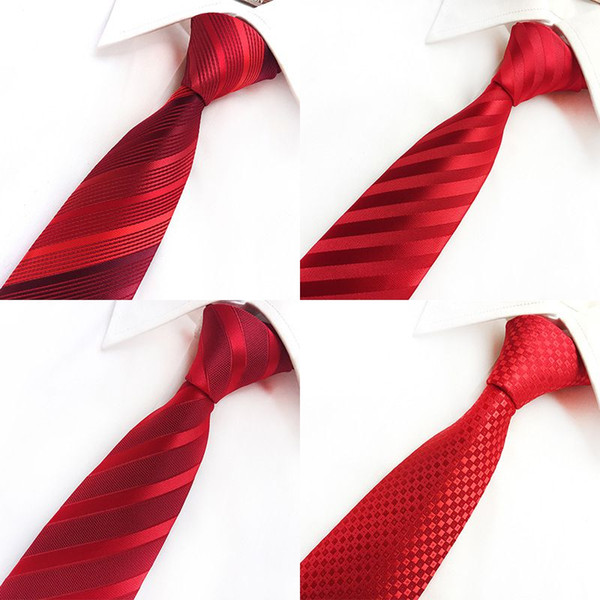 High Quality 8cm Width New Classic Men's Red Striped Ties For Men Jacquard Silk Tie Wedding Party Men's Tie Necktie