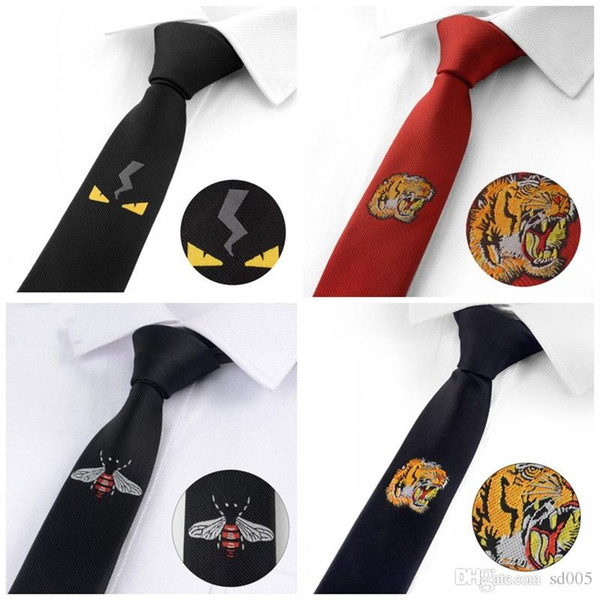 Casual Creative Groom Wedding Neck Ties Men Fashion Luxury Red Black Neckties Tiger Head Design Embroidery Cravat 21 87mz Z