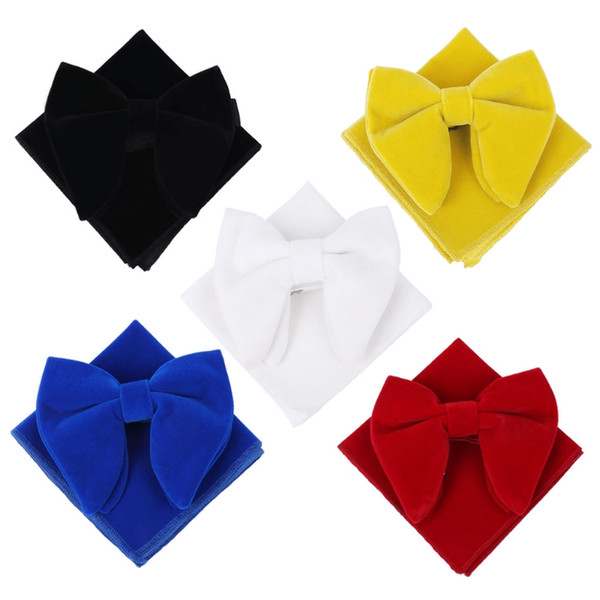 Wedding Party Classic Red Men's Velvet Adjustable Bowtie Sets with Handkerchief Neckwear Man Elegant Tuxedo Bowties for Shirt