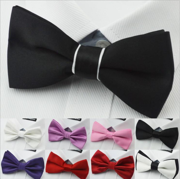 2015 New Men's Bow Ties Solid Color Plain Satin Skinny Ties Groom Necktie Silk Jacquard Woven Tie 14 color In Stock mixed color free shippin