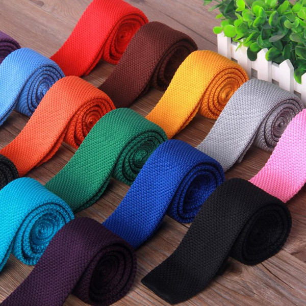 Men Knitting Flat-end Neck Ties 20 colors 145*5cm Men's Narrow Neck Ties Solid color Necktie for Men's business tie Christmas Gift