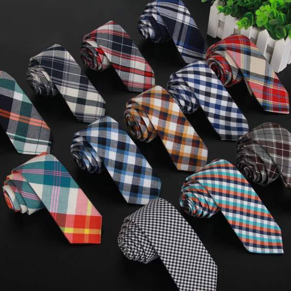 SHENNAIWE cotton tie high quality mens fashion casual 6cm width narrow corbatas plaid neck ties fine slim neckties wholesale