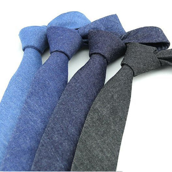 6cm solid men's necktie cotton ties man blue cowboy tie ascot neckwear business suit shirt accessories for men