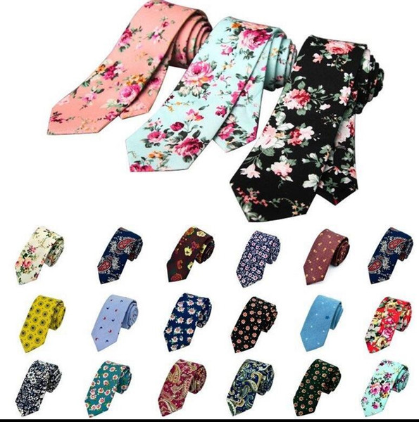 Cotton Neckties Floral Print Necktie For Men Cotton Slim Ties Wedding Party Flower Neckwear Skinny Ties Casual Skinny Necktie