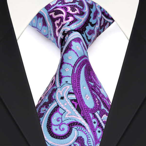 F2 Multicolor Light Blue Fuchsia Red Paisley Floral Mens Ties Neckties 100% Silk Jacquard Woven Wholesale