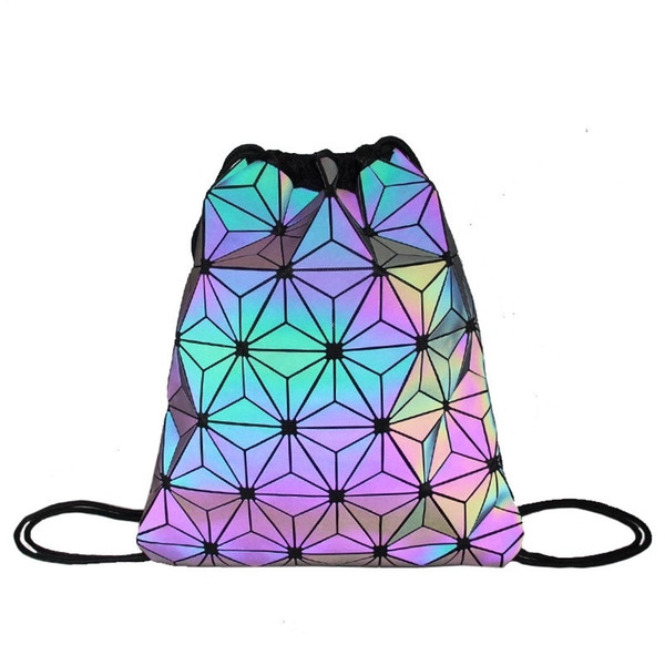 Geometric luminous backpack men and women fashion casual drawstring bag outdoor wild beam pocket