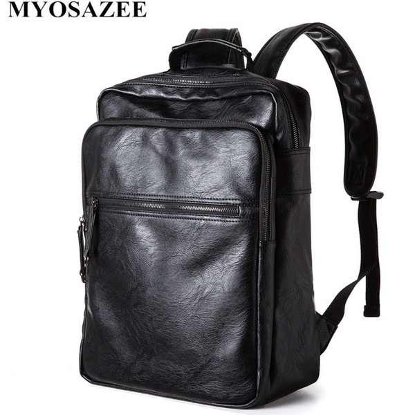 Men's Backpack Black PU Leather Travel Bag Men Laptop Backpacks Business Male Leisure High Capacity Backpacks School Bags