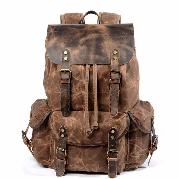 NEW Retro Wax Canvas Leather Men Backpack purse Water proof Male Bagpack Casual School Bags High Quality Travel Bag Capacity Bag