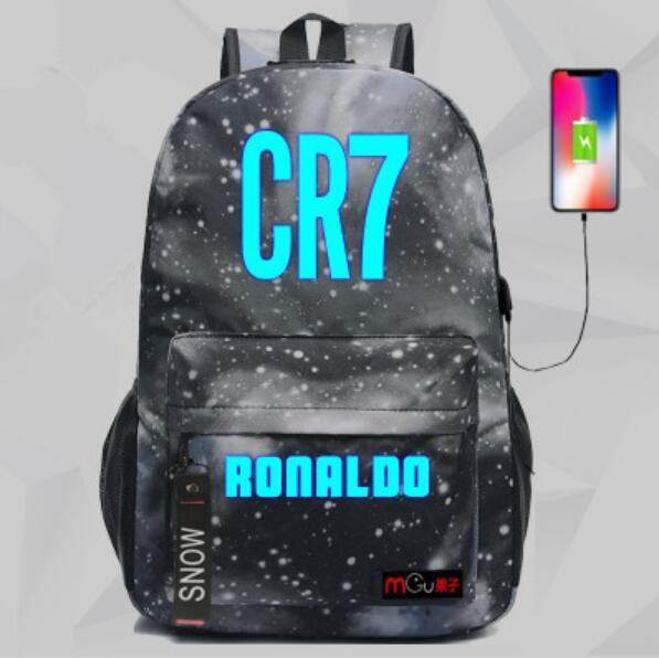 2019 cr7 Cristiano Ronaldo Backpack Shoulder travel School Bag for teenagers Casual with USB Charging Port Laptop Bags