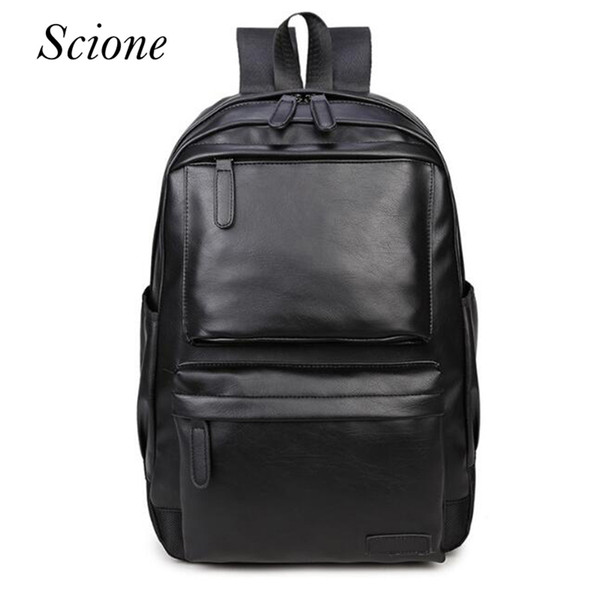 Fashion Black Leather Backpack Korean Style Men's Backpack High Quality School Bag Business Travel Laptop Bags Casual Rucksack