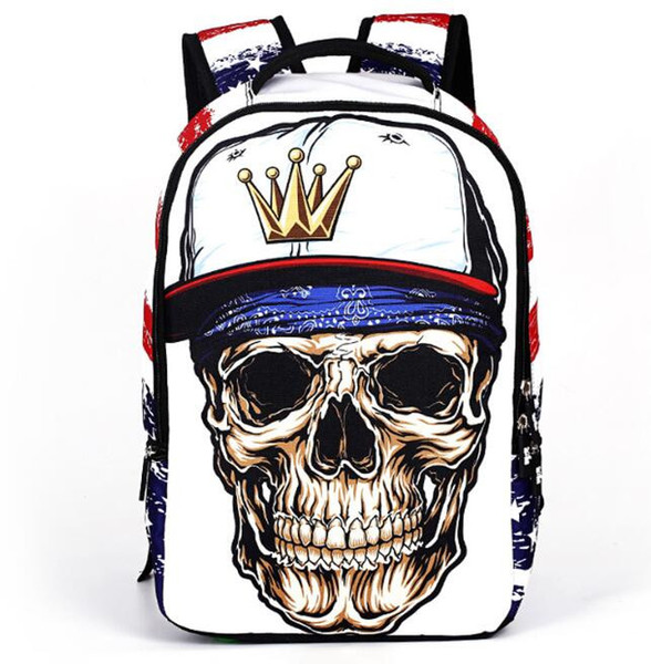 19inch canvas 3D Cartoon printing backpack men punk rock women backpacks Bag Skull Backpack school bags for teenagers