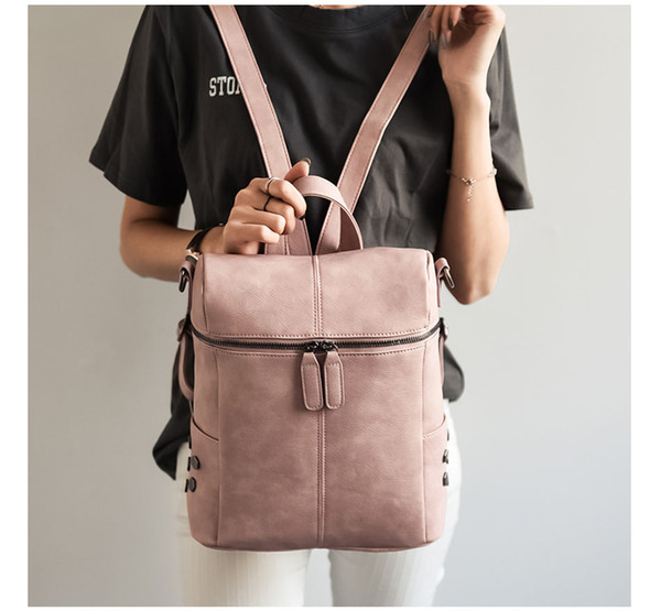 2019 Fashion Simple Style Backpack Women Leather Backpacks For Teenage Girls School Bags Fashion Vintage Solid Black Shoulder Bag Youth