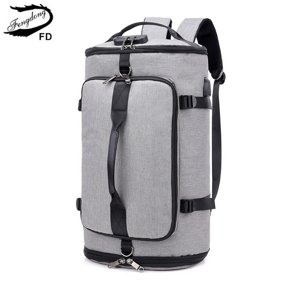 FengDong men large travel backpack anti theft password lock smart backpack usb charge male backpacks with luggage belt schoolbag