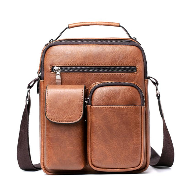 Men's PU Leather Shoulder Bag Vintage Multi-pocket Messenger Bag Business Men Shoulder Set Business Bags Handbags Black