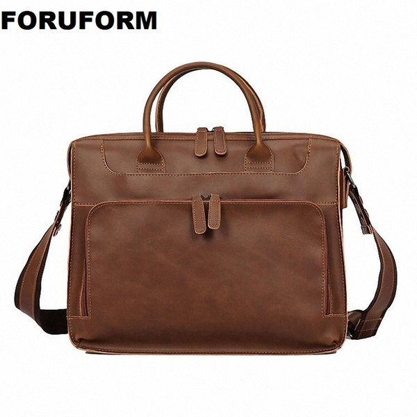 Crazy Horse PU Leather Men Shoulder Bag Document Business Laptop Briefcases Handbags Male Totes Messenger Bag ZH-206