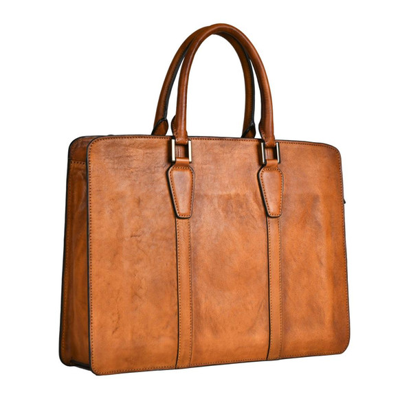 genuine leather brown bag men cross section briefcase business casual male Tote Handbag shoulder crossbody 15 inch notebook Bag