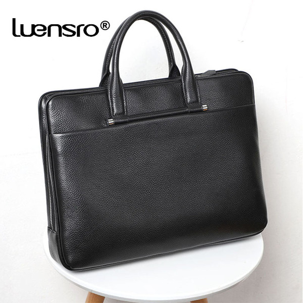 Large Capacity Briefcase Genuine Leather Laptop Bag High Quality Leather Men Bags Multiple Compartments Shoulder Bag Business