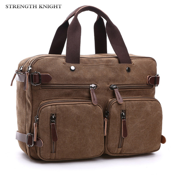 Retro Men Canvas Bag Leather Briefcase Travel Suitcase Messenger Shoulder Tote Back Handbag Large Casual Business Laptop Pocket