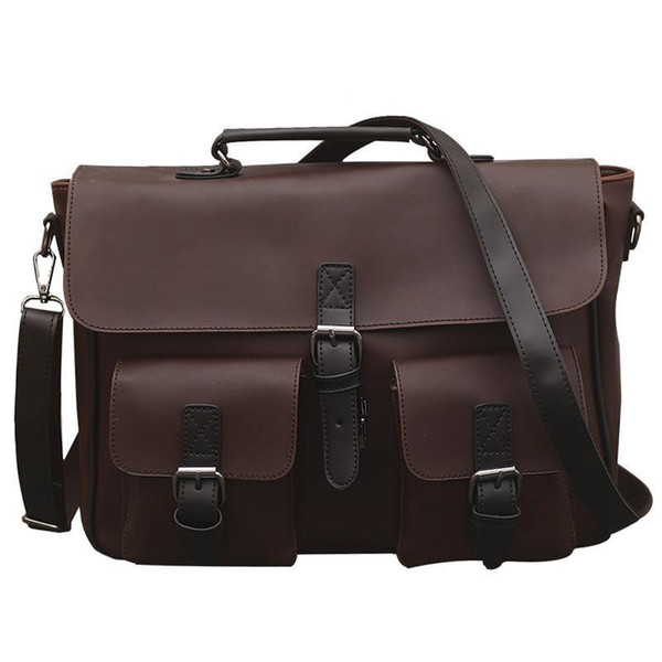 Men Crazy Horse Leather Large Capacity Briefcase Fashion Leisure Shoulder Crossbody Bag Coffee Color Bag for Men