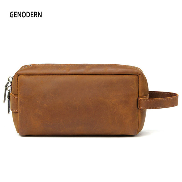 GENODERN Men Wash Bag Leather Travel Cosmetic Bags Man Toiletry Kits Organizador Trousse De Toilett