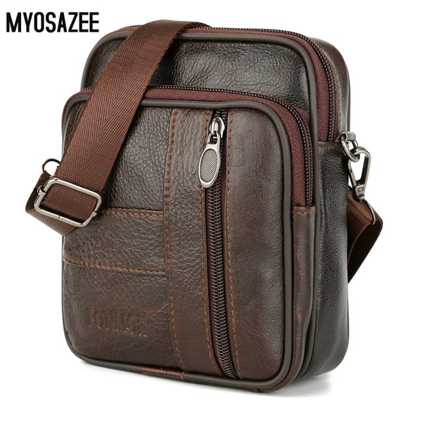 MYOSAZEE Men's Cow Leather Bag Single Shoulder Mini Male Bag