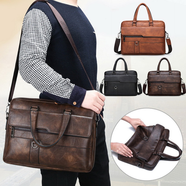 SHUJIN Retro Men PU Leather Black Briefcase Business Men Handbags Male Vintage Shoulder Messenger Bag Large Laptop Handbags