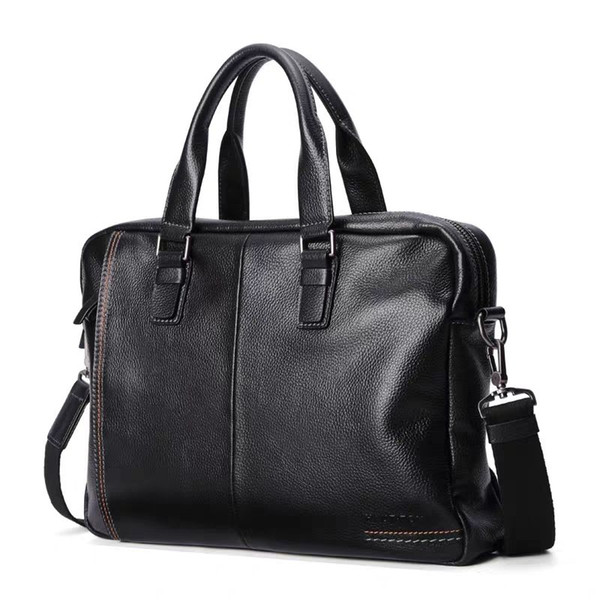 2019 New Natural Cowskin 100% Genuine Leather Men's Briefcase Fashion Large Capacity Business bag Black Male Shoulder Laptop Bag