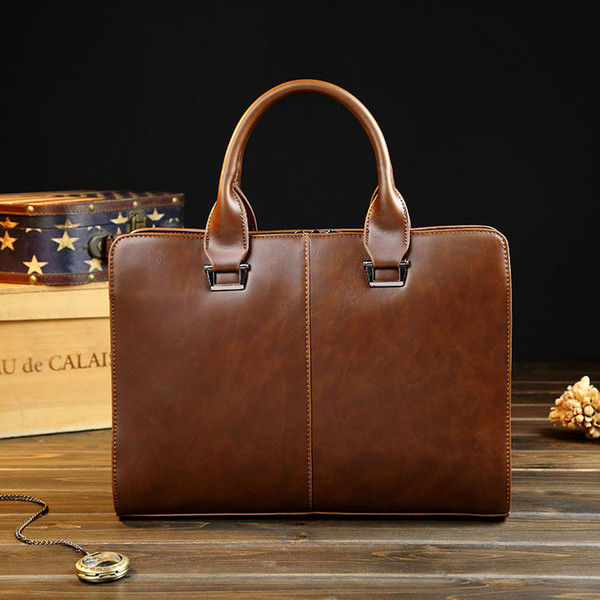 New Men's Handbag Crazy Horse PU Men's Briefcase Personality Business Bag Classic Shoulder Messenger Free Shipping