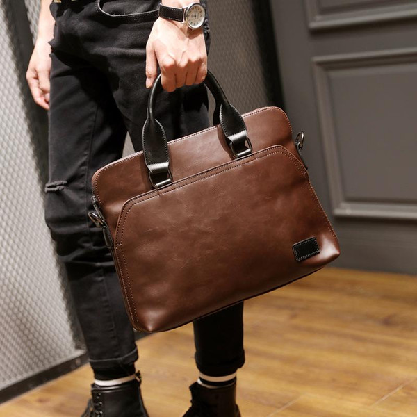 Work Bag Office Bags Tas Mannen Documents 14inch Laptop PU Leather Bag A4 Thin Briefcase Portafolio Cuero Hombre Bolso New