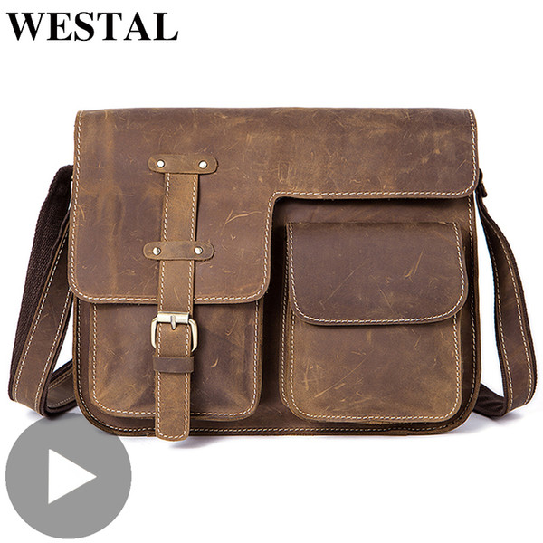 Westal Travel Shoulder Business Messenger Women Men Bag Genuine Leather Briefcase For Document Handbag Male Female Laptop Tablet