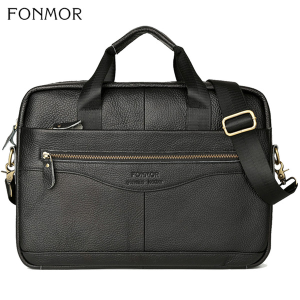 Fonmor Men Briefcase Laptop Messenger-Bag Men's Business Shoulder-Bags High-Quality Natural-Cowskin Genuine-Leather Tote Handbag