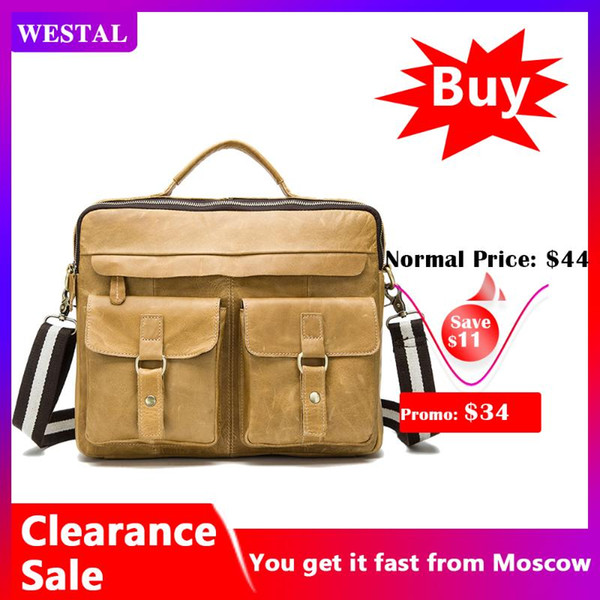 WESTAL Business Men's Briefcase Leather Laptop Bag 14 Office Bags for Men Men's Genuine Leather Bags for Document Briefcases 800